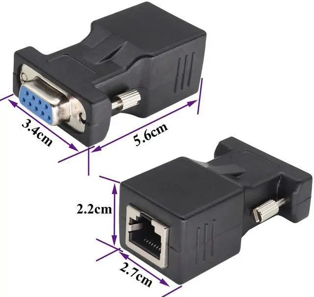 Alt view image 2 of 7 - BUCIER 2-Pack DB9 to RJ45 Extender - Male & Female - 9Pin Serial Port to Ethernet LAN Network Adapter - Multimedia Video & Extend Transmission Distance - Compatible with DB9 Devices