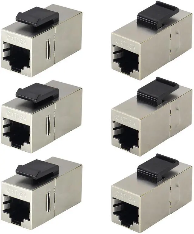 Main image of BUCIER CAT6A RJ45 Keystone Coupler Shielded, 6-Pack Silver, 10Gbps Cat6A Inline Keystone Jacks for Wall Plate & Patch Panel, RJ45 Ethernet Coupler
