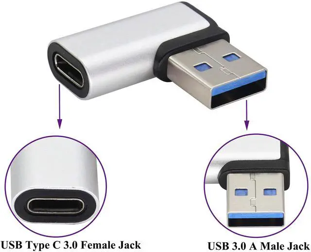 Alt view image 3 of 7 - BUCIER Right Angle USB C to USB A 3.0 Adapter 90 Degree USB Type C Female to USB 3.0 A Male Converter (OTG) for PC,Laptops,Power Banks,Chargers More USB and Type-C Devices (2 Pack-Silver)