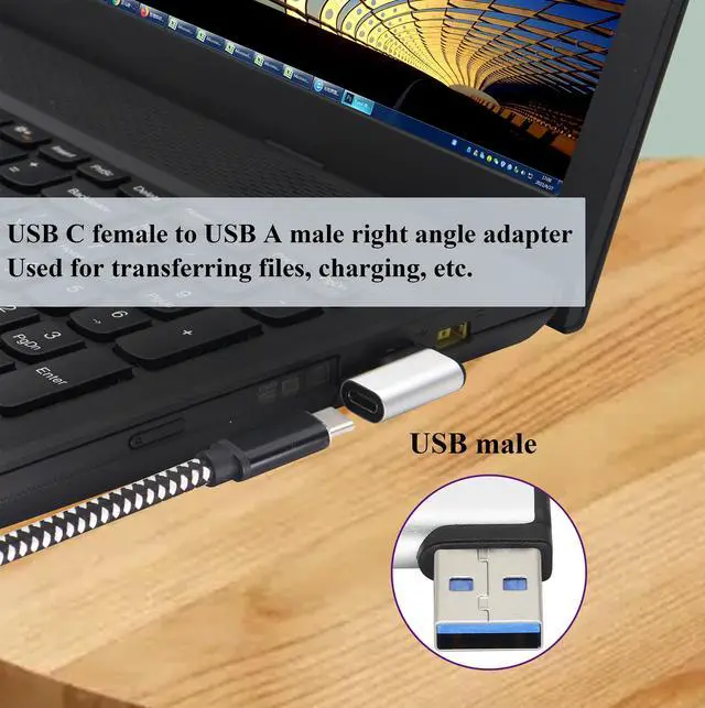 Alt view image 4 of 7 - BUCIER Right Angle USB C to USB A 3.0 Adapter 90 Degree USB Type C Female to USB 3.0 A Male Converter (OTG) for PC,Laptops,Power Banks,Chargers More USB and Type-C Devices (2 Pack-Silver)