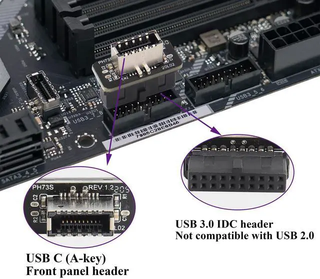Alt view image 4 of 7 - BUCIER 1Pack USB 3.0 19 Pin Header to USB 3.1 Type-E 20 Pin Header Front Panel Adapter USB 3.0 19 Pin Female to 20 pin Type E 3.1 Female Front Panel Header Connector for Computer Motherboard (19Pin)