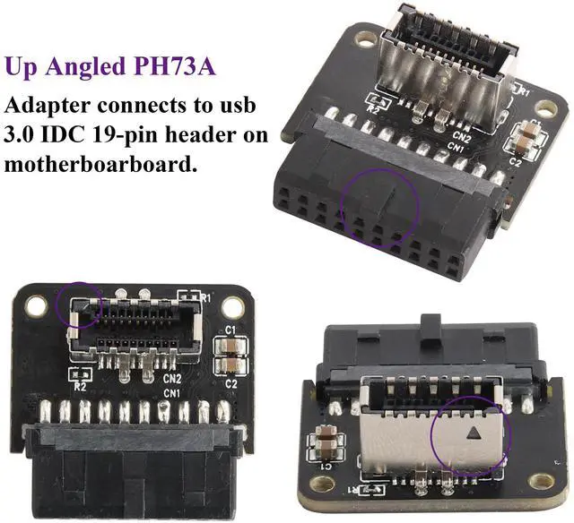 Alt view image 5 of 7 - BUCIER 1Pack 90 Degree Type E 3.1 to USB 3.0 19Pin Header Adapter Up 90 Degree USB3.1 Female Front Panel Header to USB 3.0 19Pin Female Header Extension Adapter for Computer Motherboard.(19Pin/UP)