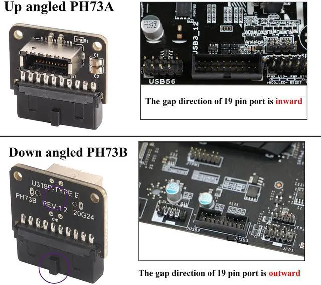 Alt view image 7 of 7 - BUCIER 1Pack 90 Degree Type E 3.1 to USB 3.0 19Pin Header Adapter Up 90 Degree USB3.1 Female Front Panel Header to USB 3.0 19Pin Female Header Extension Adapter for Computer Motherboard.(19Pin/UP)
