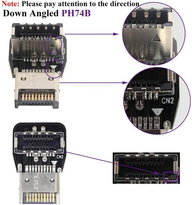 Alt view image 5 of 7 - BUCIER 1Pack 90 Degree USB 3.2 Front Panel Internal Connector Down-Right Angle Type-E USB 3.1 Female to Male Front Panel Socket Adapter for Type-E Motherboard Extension Data Adapter(Type-E/Down)