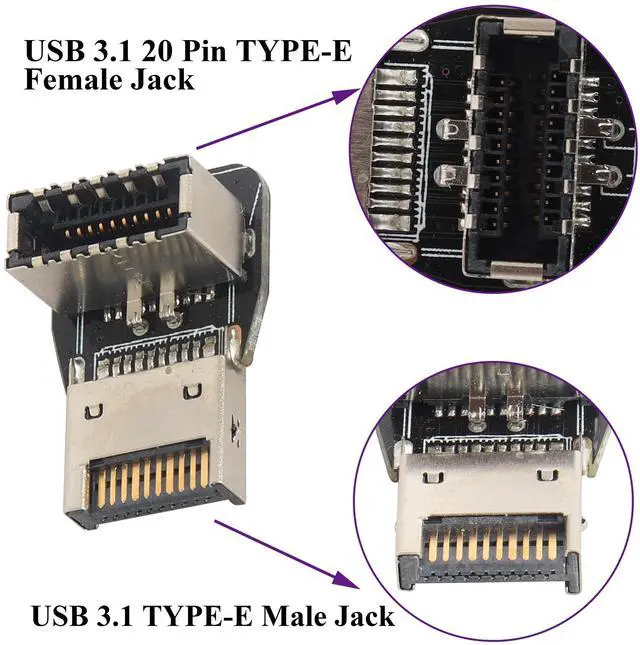 Alt view image 3 of 7 - BUCIER 2Pack Right Angle Up USB 3.1 Type-E Header Front Panel Adaptr 90 Degree 10Gbps USB 3.1 Type-E Male to Female Front Panel Internal Power Connector for Motherboard.(Type-E/Up)