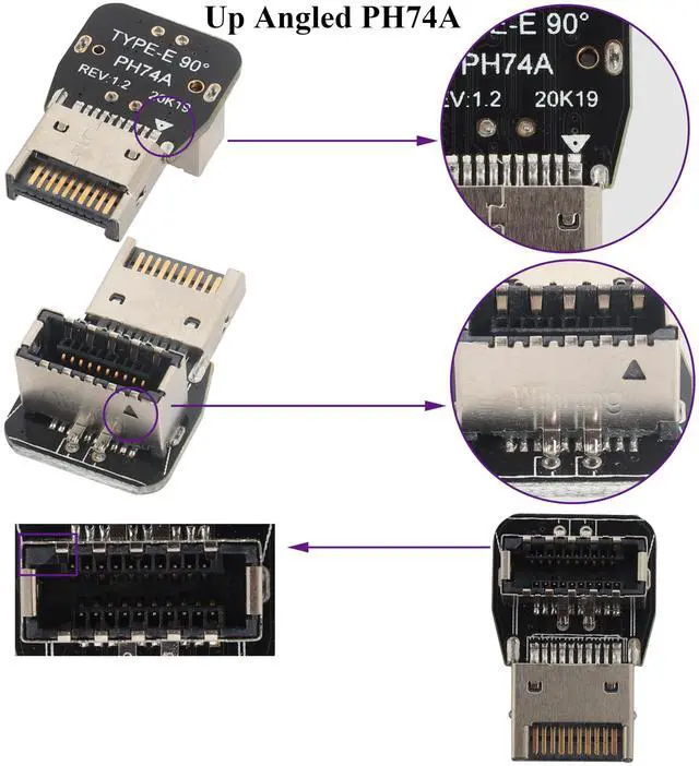 Alt view image 7 of 7 - BUCIER 2Pack Right Angle Up USB 3.1 Type-E Header Front Panel Adaptr 90 Degree 10Gbps USB 3.1 Type-E Male to Female Front Panel Internal Power Connector for Motherboard.(Type-E/Up)