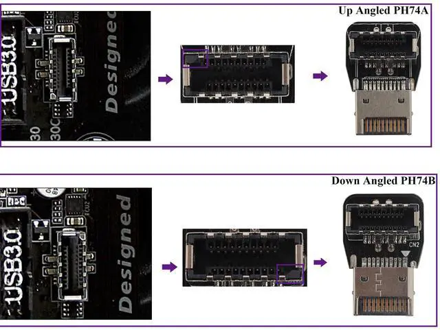 Alt view image 6 of 7 - BUCIER 2Pack 90 Degree USB 3.2 Front Panel Internal Connector Down-Right Angle Type-E USB 3.1 Female to Male Front Panel Socket Adapter for Type-E Motherboard Extension Data Adapter(Type-E/Down)