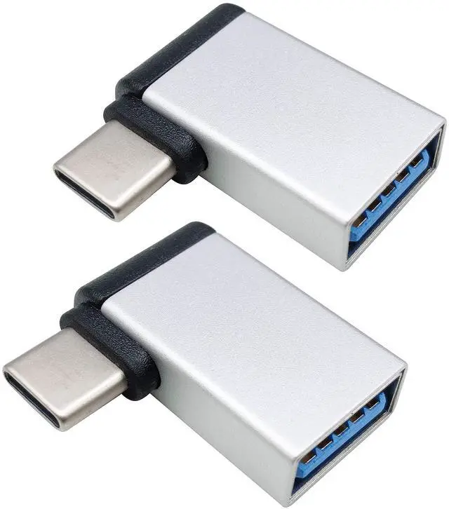 Main image of BUCIER Right Angle USB C to USB 3.0 Adapter 90 Degree Type C Male to USB A 3.0 Female Converter,On The Go(OTG) for Smartphone,Laptops,Mouse Keyboards,More USB and Type-C Devices (2 Pack-Silver M/F)