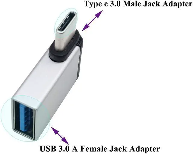 Alt view image 4 of 7 - BUCIER Right Angle USB C to USB 3.0 Adapter 90 Degree Type C Male to USB A 3.0 Female Converter,On The Go(OTG) for Smartphone,Laptops,Mouse Keyboards,More USB and Type-C Devices (2 Pack-Silver M/F)