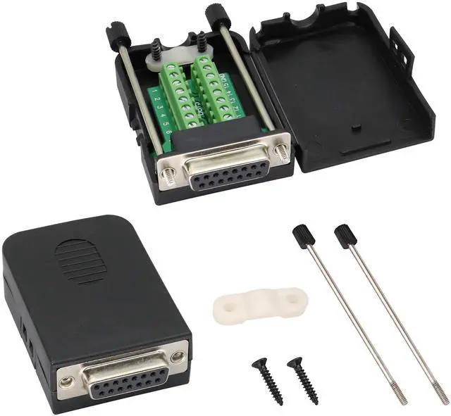 Main image of BUCIER 2-Pack DB15 Screw Terminal Block Adapter, 15 Pin 2 Row DB15 Female to 16 Pin/Way Female Terminal Board, Black