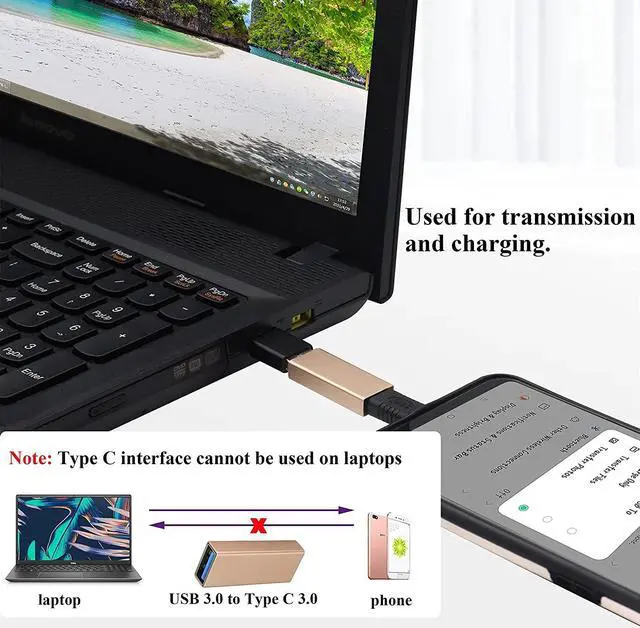 Alt view image 6 of 7 - BUCIER USB 3.0 to Type C Adapter Female USB Type C to Male USB 3.0 A Converter for USB Port PC,Laptops,Power Banks,Chargers and Type-C Port U-Disk,Smart Phone,Data Cable Etc(Champagne Gold-2 Pack)