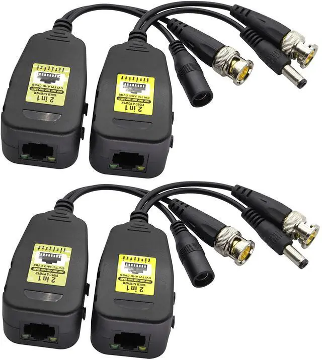 Main image of BUCIER Passive Video Balun RJ45 to BNC Transceiver Transmitter HD-CVI/TVI/AHD/CVBS with DC Power Connector for 960P 1080P 3MP 4MP 5MP 8MP CCTV Security DVR Surveillance Camera System(18 cm-2Pairs)