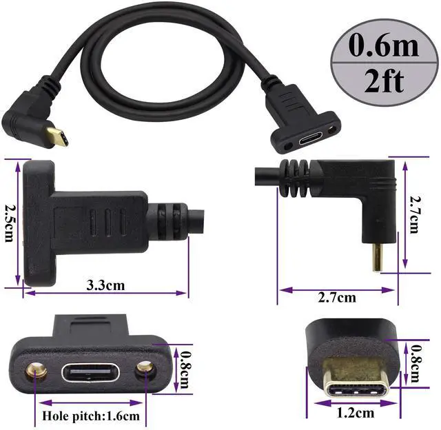 Alt view image 2 of 7 - BUCIER 90 Degree 3.1Type C Cable 4K&60hz Up&Down Angle USB 3.1 Type C Male to Female Panel Mount Cable,Supports Charging,Data,Audio,Video Cable Compatible Samsung S10 S9 S9+ S8,MacBook(0.6M/2ft)
