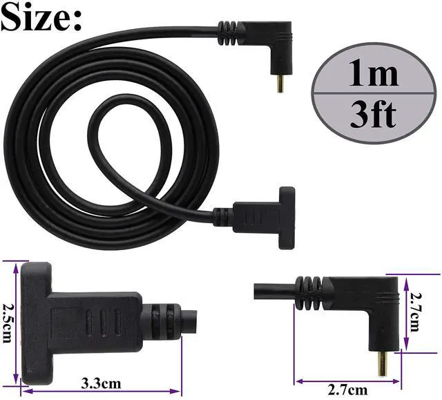 Alt view image 2 of 7 - BUCIER90 Degree USB 3.1 Type C Panel Mount Cable Gen 2 Up&Down Angle Type C 3.1 Female Panel Mount to Male Cable,Supports Charging,Data,Audio,Video Cable for Samsung Note10,MacBook Air(1M/3ft)