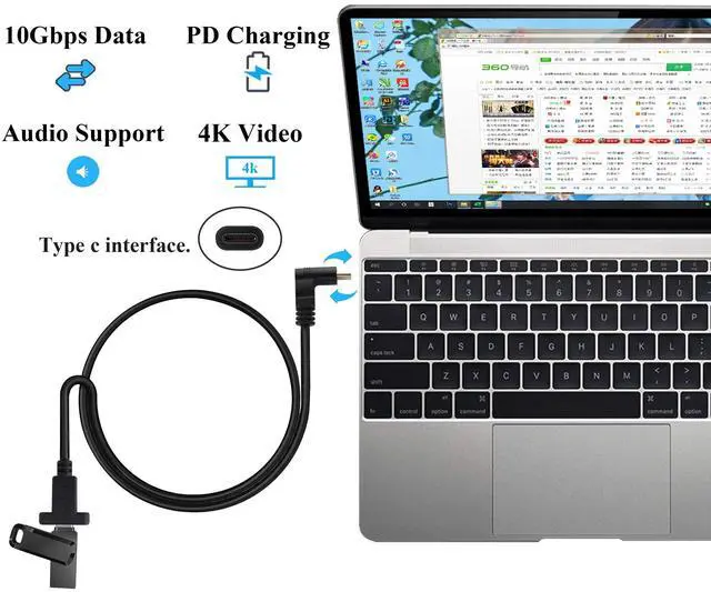 Alt view image 5 of 7 - BUCIER90 Degree USB 3.1 Type C Panel Mount Cable Gen 2 Up&Down Angle Type C 3.1 Female Panel Mount to Male Cable,Supports Charging,Data,Audio,Video Cable for Samsung Note10,MacBook Air(1M/3ft)
