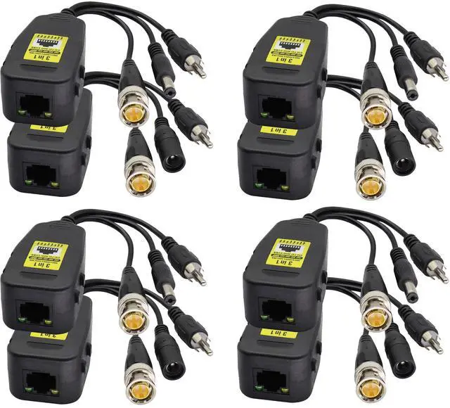 Main image of BUCIER BNC to RJ45 Transmitter Transceiver DC Power Passive Audio Video Balun HD-CVI/TVI/AHD/CVBS with DC Jack for 720P-1080P 3MP 4MP 5MP 8MP CCTV Security DVR Surveillance Camera System(19cm/4Pairs)