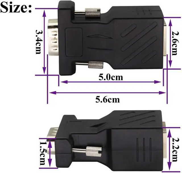 Alt view image 2 of 7 - BUCIER VGA to RJ45 Adapter,RJ45 Female to VGA 15-Pin Male Port Cat5 Cat6 Cat7 Ethernet Support 720P, 1080I, 1080P Video Transmission for Multimedia Video (2Pack-Male)