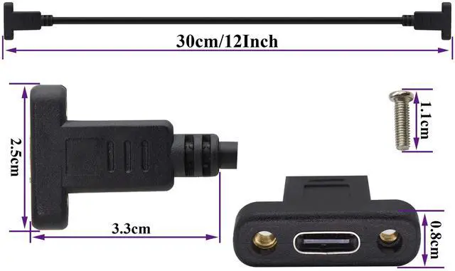Alt view image 2 of 7 - BUCIER USB C to 3.1Type C Panel Mount Screw Cable Gen 2 (3A) USB 3.1 Type C Female to Female Panel Mount Cable, Supports Charging,Data,Audio,Video Cable for Laptop,Tablet,Mobile Phone(0.3M/1ft)