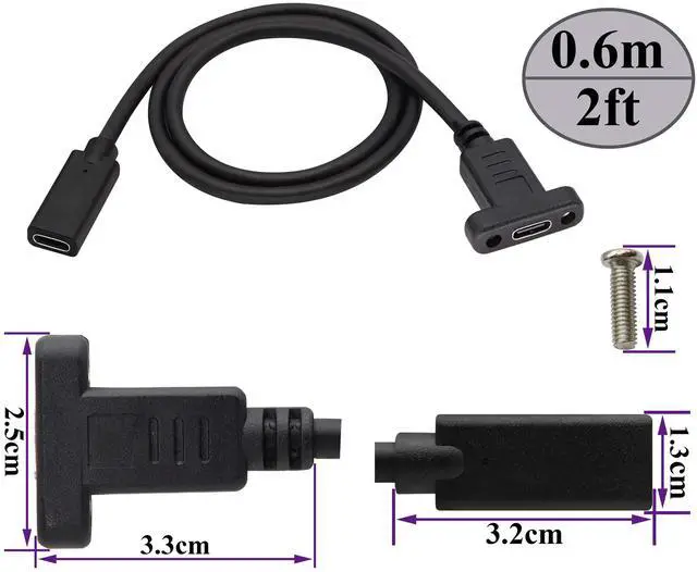 Alt view image 2 of 7 - BUCIER Panel Mount USB C 3.1 Extension Cable 4K&60hz 10Gbps USB Type C 3.1 Female Panel Mount Screw Cable,Supports Charging,Data,Audio,Video Cable Compatible Samsung S10 S9 S9+ S8,MacBook(0.6M/2ft)
