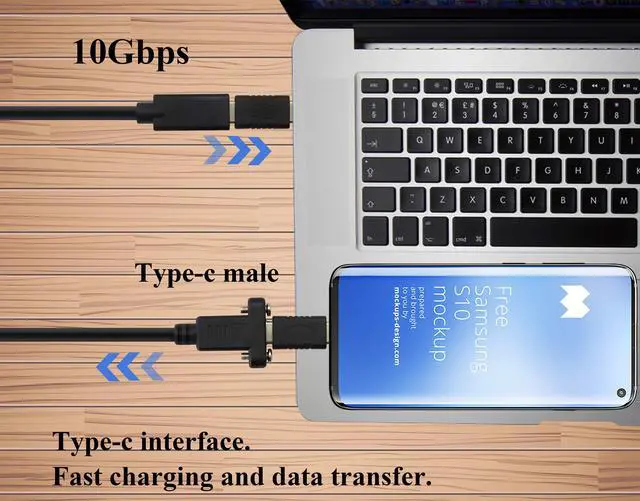 Alt view image 4 of 7 - BUCIER Panel Mount USB C 3.1 Extension Cable 4K&60hz 10Gbps USB Type C 3.1 Female Panel Mount Screw Cable,Supports Charging,Data,Audio,Video Cable Compatible Samsung S10 S9 S9+ S8,MacBook(0.6M/2ft)