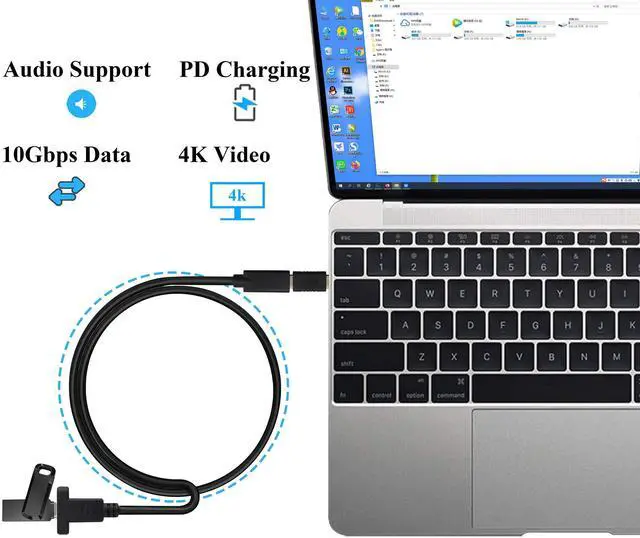 Alt view image 5 of 7 - BUCIER Panel Mount USB C 3.1 Extension Cable 4K&60hz 10Gbps USB Type C 3.1 Female Panel Mount Screw Cable,Supports Charging,Data,Audio,Video Cable Compatible Samsung S10 S9 S9+ S8,MacBook(0.6M/2ft)