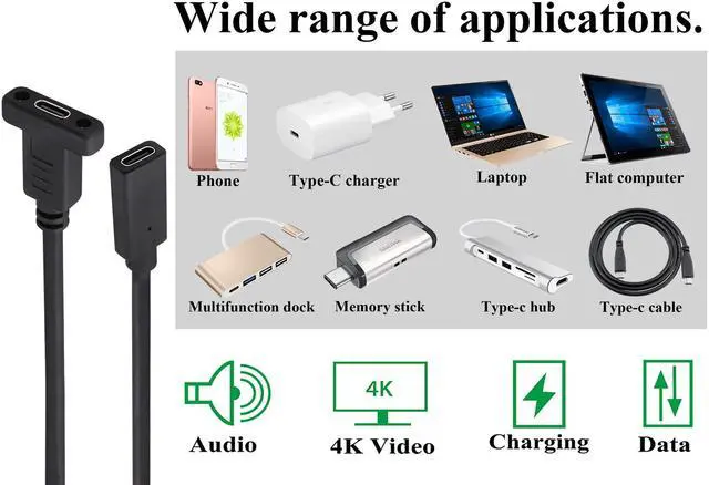 Alt view image 7 of 7 - BUCIER Panel Mount USB C 3.1 Extension Cable 4K&60hz 10Gbps USB Type C 3.1 Female Panel Mount Screw Cable,Supports Charging,Data,Audio,Video Cable Compatible Samsung S10 S9 S9+ S8,MacBook(0.6M/2ft)