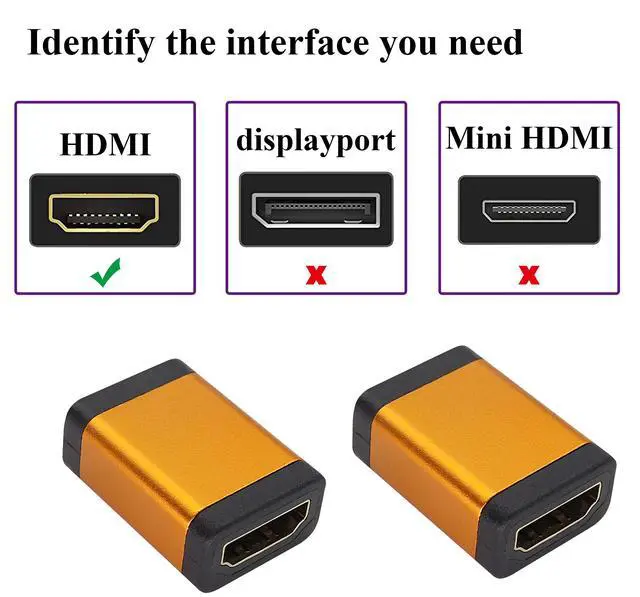 Alt view image 4 of 7 - BUCIER HDMI Female Coupler 4K HDMI Female to Female Connector 4K@60hz Aluminum Alloy HDMI Extender for HDTV PC Computer,Monitor,Laptop,Projector,AV Receiver,DVD Player(2Pack/Orange)