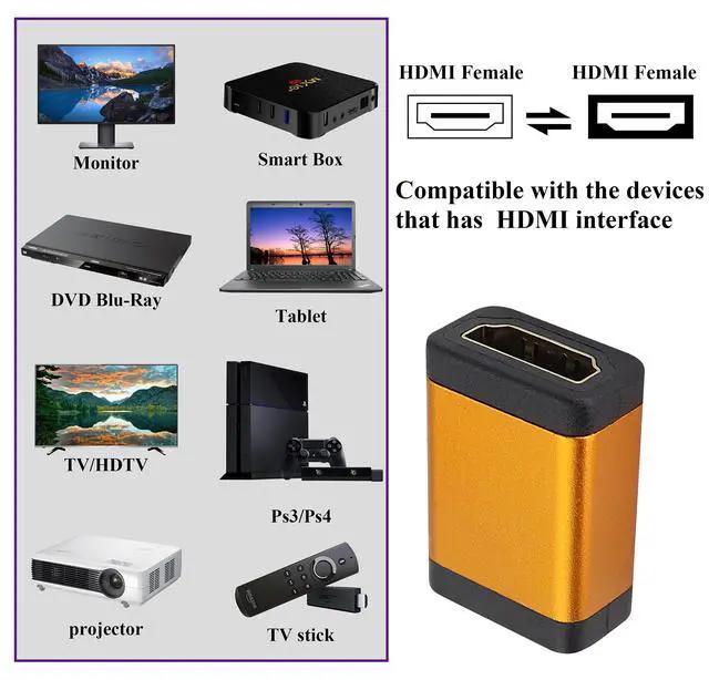Alt view image 7 of 7 - BUCIER HDMI Female Coupler 4K HDMI Female to Female Connector 4K@60hz Aluminum Alloy HDMI Extender for HDTV PC Computer,Monitor,Laptop,Projector,AV Receiver,DVD Player(2Pack/Orange)