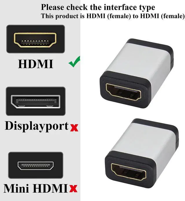 Alt view image 4 of 7 - BUCIER HDMI Adapter 4K HDMI Connector Female to Female Coupler,Aluminum Alloy HDMI Extender,with 4K@60hz,3D and HDR for HD TV,Computer,PC,Monitor,Laptop,Projector,DVD Player,PS 4/3(2Pack/Silver)