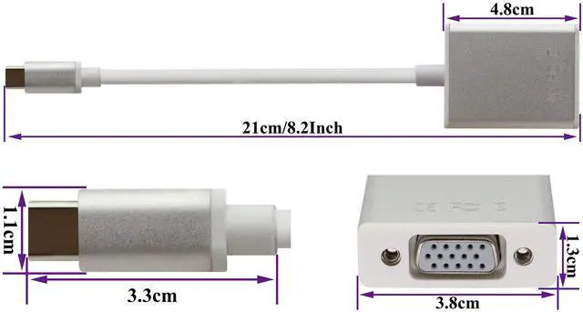 Alt view image 2 of 7 - BUCIER USB C to VGA Adapter, Type C to VGA Converter Cable, Screen Display for MacBook 2017/2016 Pro 2019/2018,Lenovo, Samsung S8/9, Note8, Huawei Mate 10 and More (21cm/8inch) (VGA)