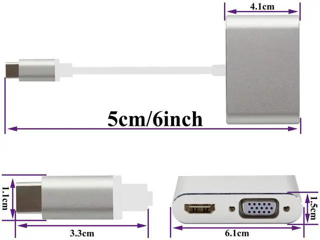 Alt view image 2 of 7 - BUCIER USB Type C to HDMI+VGA Adapter, 2 in 1 4K UHD Dual Screen Display for MacBook Pro 2019, Samsung S8/9, Note8, HUAWEI Mate 10(15cm/6inch)(VGA+HDMI)