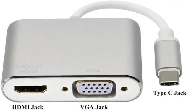 Alt view image 4 of 7 - BUCIER USB Type C to HDMI+VGA Adapter, 2 in 1 4K UHD Dual Screen Display for MacBook Pro 2019, Samsung S8/9, Note8, HUAWEI Mate 10(15cm/6inch)(VGA+HDMI)