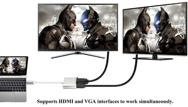 Alt view image 6 of 7 - BUCIER USB Type C to HDMI+VGA Adapter, 2 in 1 4K UHD Dual Screen Display for MacBook Pro 2019, Samsung S8/9, Note8, HUAWEI Mate 10(15cm/6inch)(VGA+HDMI)