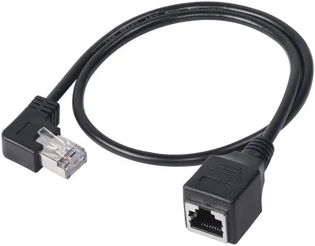 Main image of BUCIER 90 Degree RJ45 Ethernet Extension Cable,Turn Left Cat5 LAN Cable Extender RJ45 Network Patch Cord Male to Female Connector for Router Modem Smart TV PC Computer Laptop (Left Angle Black-50CM)