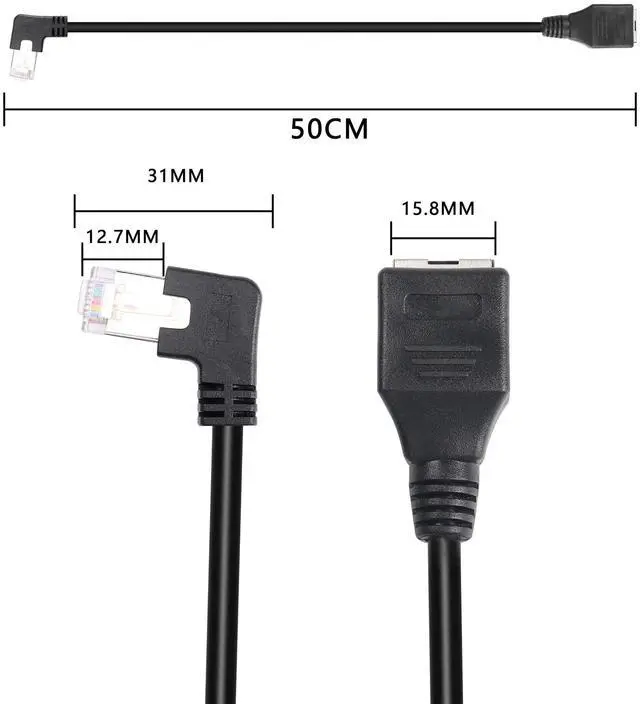 Alt view image 6 of 6 - BUCIER 90 Degree RJ45 Ethernet Extension Cable,Turn Left Cat5 LAN Cable Extender RJ45 Network Patch Cord Male to Female Connector for Router Modem Smart TV PC Computer Laptop (Left Angle Black-50CM)