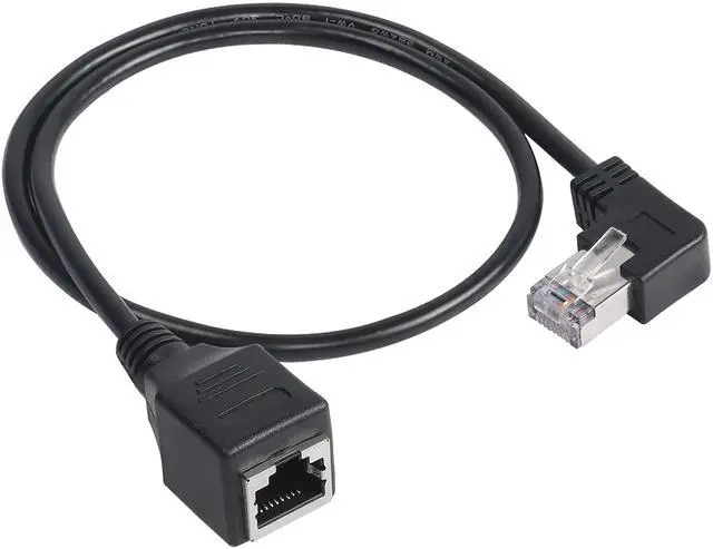 Main image of BUCIER 90 Degree RJ45 Ethernet Extension Cable,Turn Right Cat5 LAN Cable Extender RJ45 Network Patch Cord Male to Female Connector for Router Modem Smart TV PC Computer Laptop (Right Black-50CM)