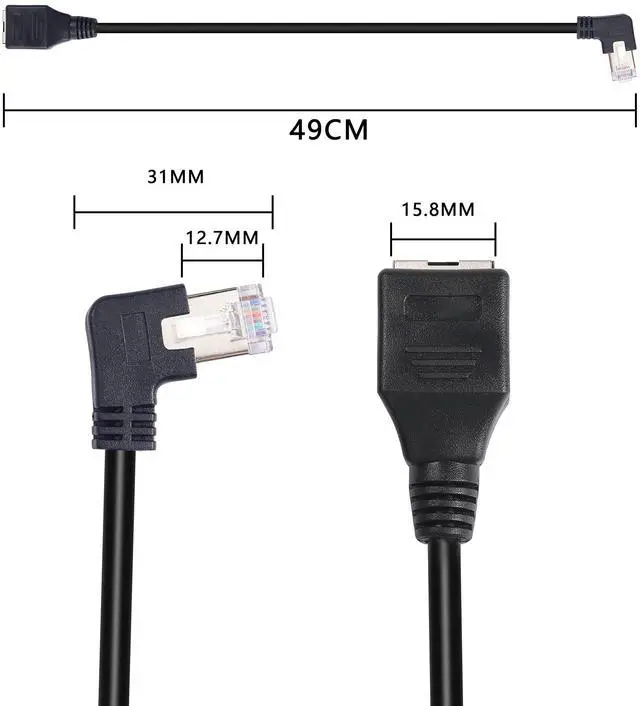 Alt view image 4 of 7 - BUCIER 90 Degree RJ45 Ethernet Extension Cable,Turn Right Cat5 LAN Cable Extender RJ45 Network Patch Cord Male to Female Connector for Router Modem Smart TV PC Computer Laptop (Right Black-50CM)