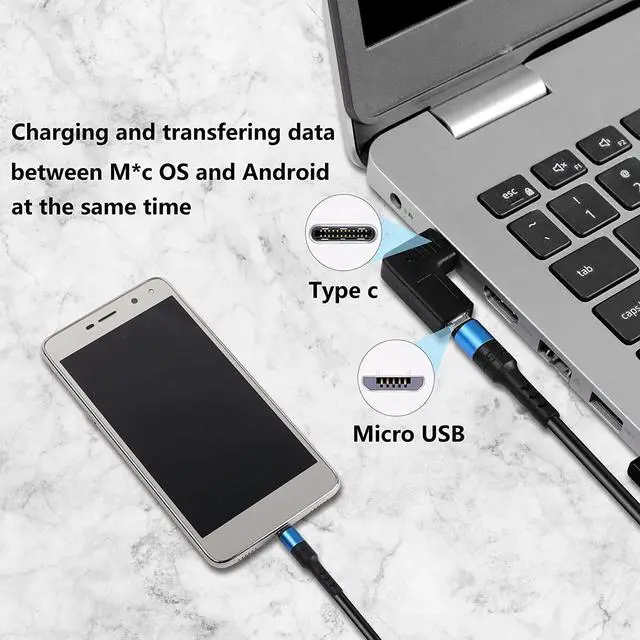 Alt view image 3 of 7 - BUCIER Right Angle USB C to Micro USB Adapter, 90 Degree Type C Male to Micro 5pin USB Female Charging and Data Transfer Connector Converter Adapter - 2 Pcs/Black