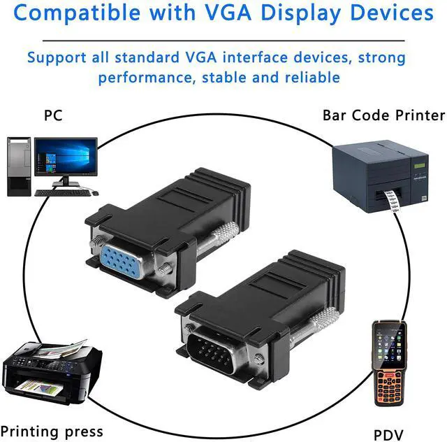 Alt view image 4 of 7 - BUCIER VGA Extender Over Ethernet Adapter, VGA to RJ45 Signal Extender Adapter, VGA 15-Pin Male/Female to RJ45 Female Extender Transmission Over CAT5 CAT6 Ethernet Cable -2pack