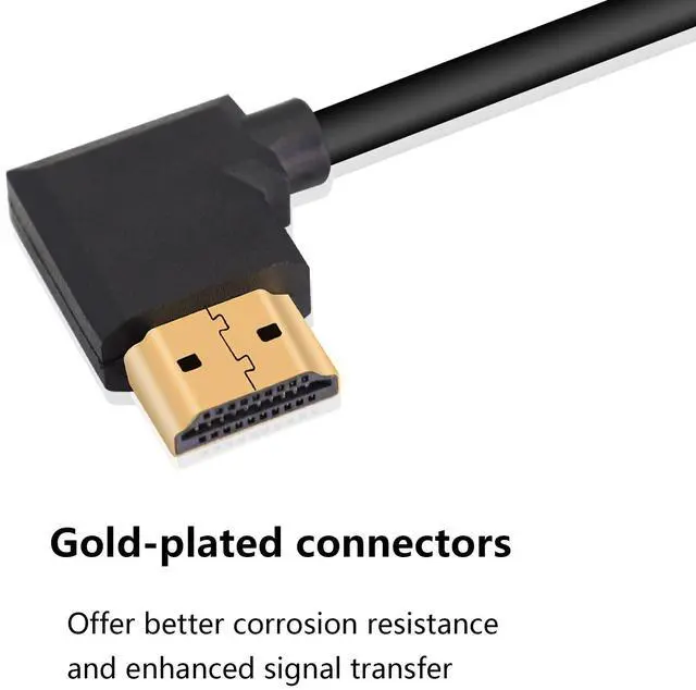 Alt view image 4 of 7 - BUCIER 4K HDMI Cable 1.4,90 Degrees Angle HDMI Male to Male Cable 4k@30Hz,Gold-Plated Connector,Support ARC, 3D, Ethernet,for HD TV, Lactop, PC,Projector-Black(1m/3.2Ft) (Black - Right to Right)