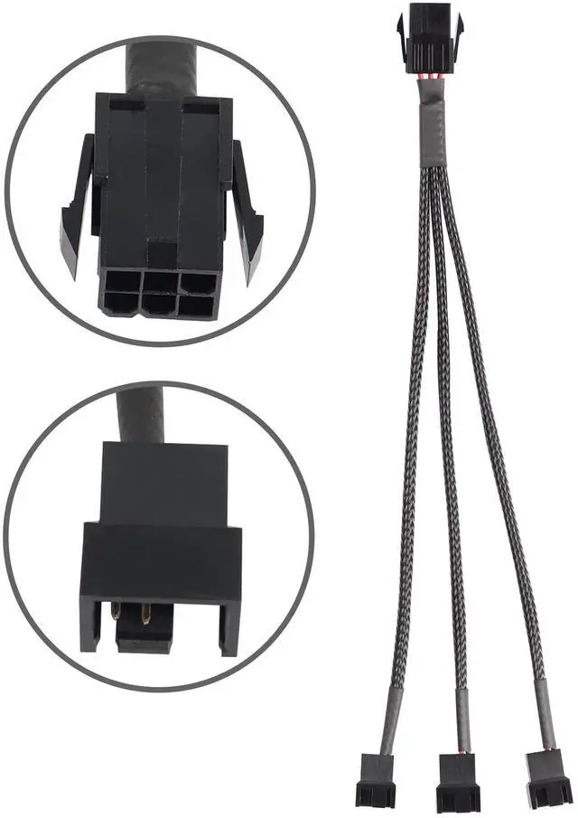 Alt view image 2 of 7 - BUCIER 6 Pin PCI-E to 6 x 3Pin 4Pin PC Case Fan Sleeved Adapter Cable, 3/4Pin to 6 Pin Male Computer Cooler Cooling Fan Splitter Y Power Cable (Black 6 PIN to 3 x 3pin/4Pin)