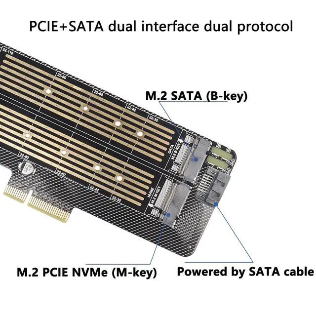 Alt view image 4 of 7 - BUCIER M.2 NVMe SSD to PCIe Adapter Card,M.2 NVME(M-Key) +SATA (B-Key) SSD PCIe 3.0 x4 x8 x16 Controller Expansion Card for 2230 2242 2260 2280 22110 Size M.2 SSD