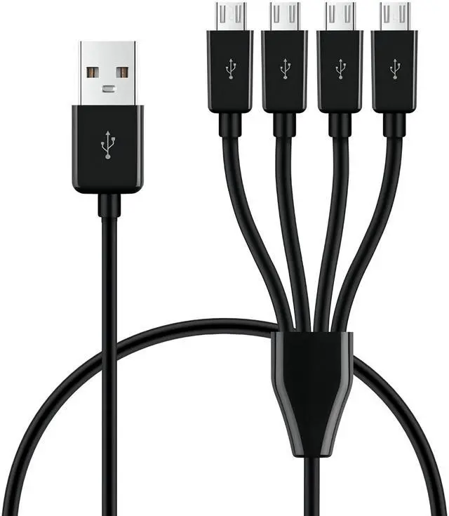 Main image of BUCIER 4-in-1 USB 2.0 A Male to Micro USB Male Charging Cord, Multi USB Data Sync Adapter, Splitter Cable (Black-0.5m-4 Micro)