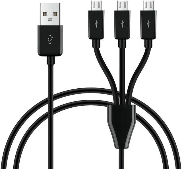 Main image of BUCIER 3-in-1 USB 2.0 A Male to Micro USB Male Charging Cord, Data Sync Adapter, Splitter Cable (Black-1m-3 Pack)