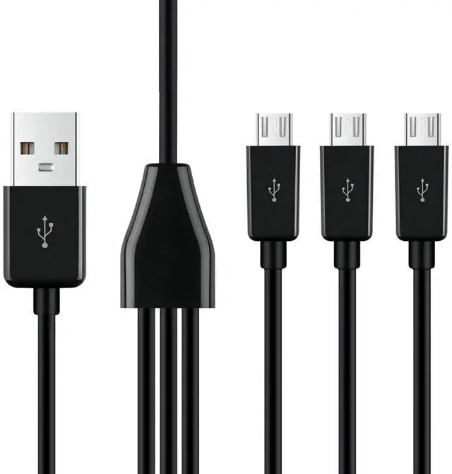 Alt view image 3 of 7 - BUCIER 3-in-1 USB 2.0 A Male to Micro USB Male Charging Cord, Data Sync Adapter, Splitter Cable (Black-1m-3 Pack)