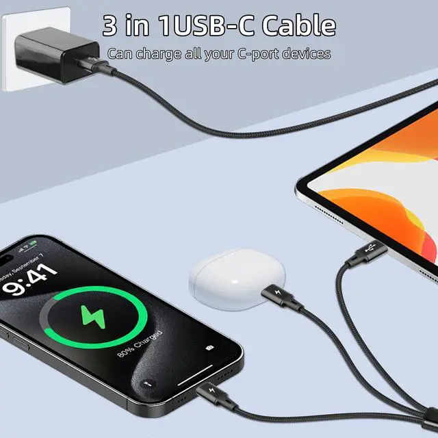 Alt view image 2 of 7 - BUCIER USB C Multi Charging Cable, USB C Splitter Cable, 3 in 1 Type C Fast Charging Cord with 3 Type-C Port for Phones Tablets and More (4FT-1.25M)