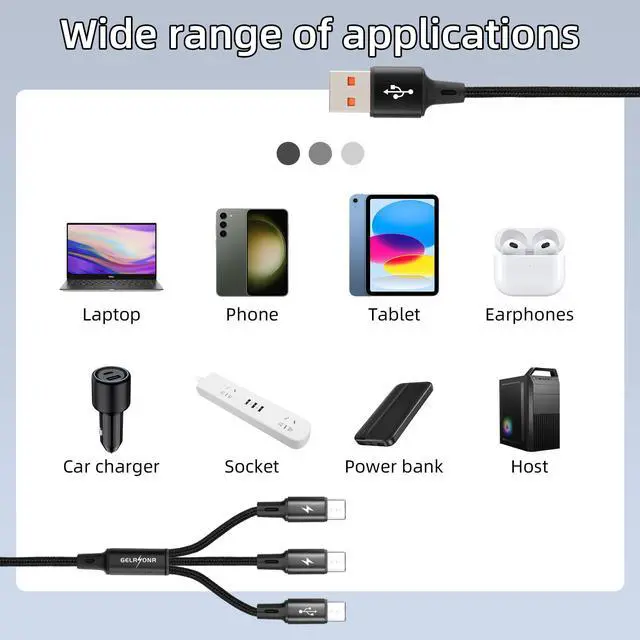 Alt view image 5 of 7 - BUCIER USB C Multi Charging Cable, USB C Splitter Cable, 3 in 1 Type C Fast Charging Cord with 3 Type-C Port for Phones Tablets and More (4FT-1.25M)