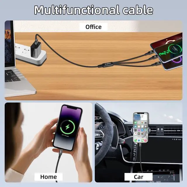Alt view image 6 of 7 - BUCIER USB C Multi Charging Cable, USB C Splitter Cable, 3 in 1 Type C Fast Charging Cord with 3 Type-C Port for Phones Tablets and More (4FT-1.25M)