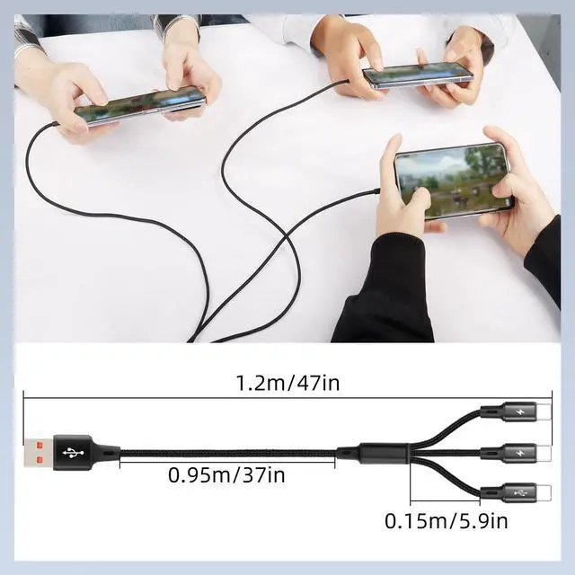 Alt view image 7 of 7 - BUCIER USB C Multi Charging Cable, USB C Splitter Cable, 3 in 1 Type C Fast Charging Cord with 3 Type-C Port for Phones Tablets and More (4FT-1.25M)