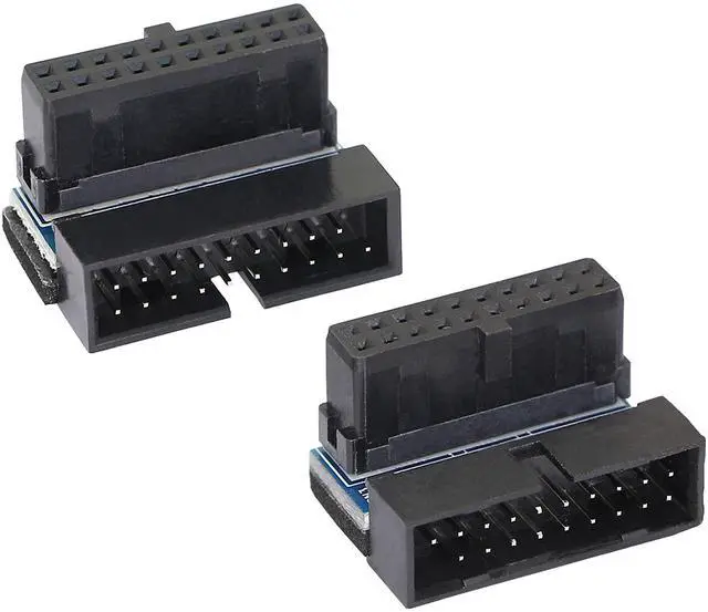 Main image of BUCIER Right Angled USB 3.0 20-pin Male to Female Extension Adapter, Desktop Motherboard 90 Degree Angled USB 3.0 19-Pin Motherboard Internal Header-Black 2PCS